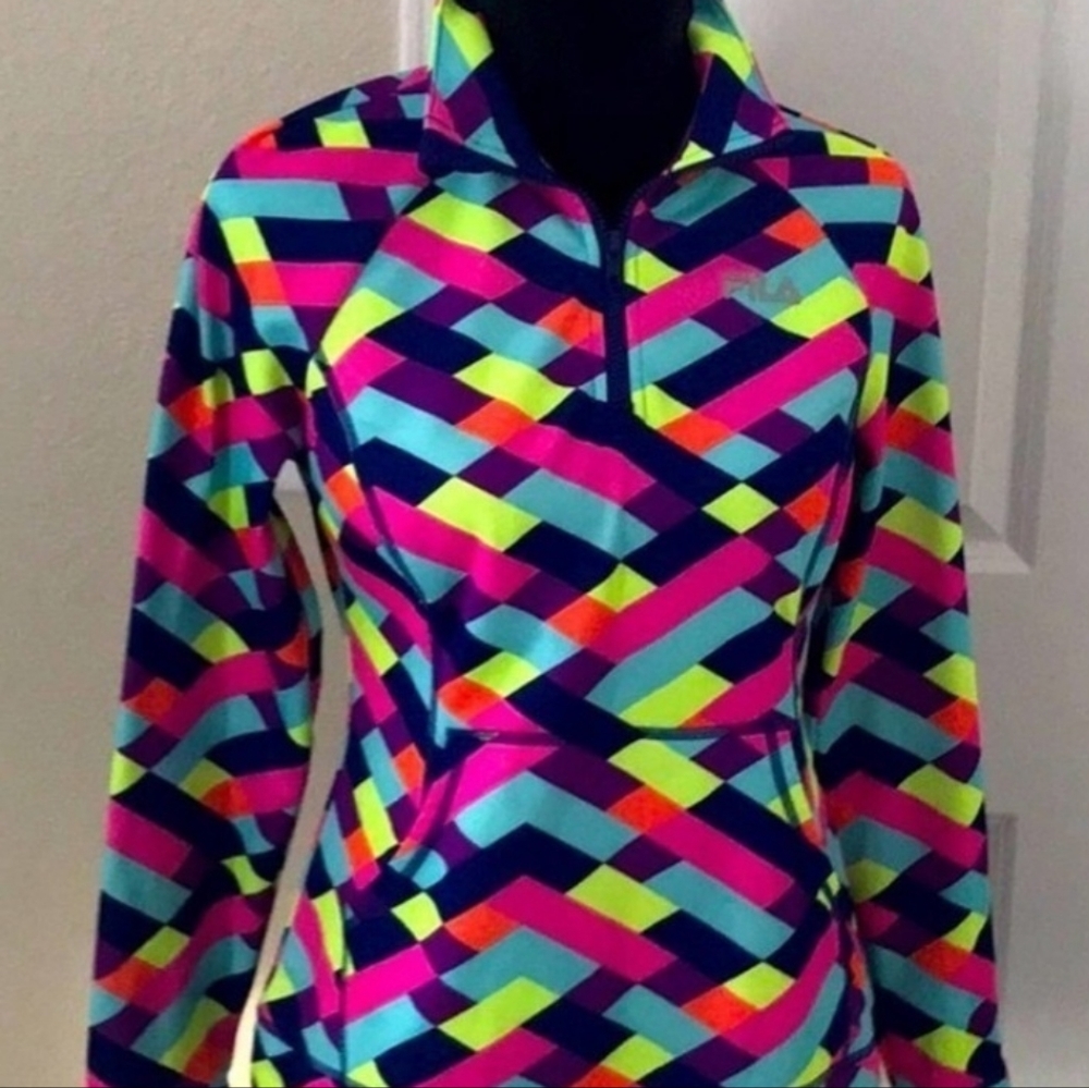Fila Sport Multicolor 1/4 Zip Pullover Jacket, Turtleneck,Front Pocket/Pouch, Sm
